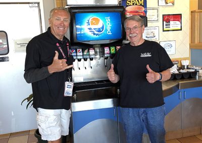 Enjoying L&L Hawaiian Barbecue and a cold Pepsi with owner, Bob Stetler