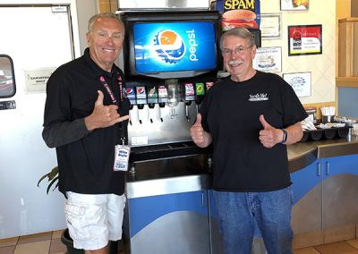 Enjoying L&L Hawaiian Barbecue and a cold Pepsi with owner, Bob Stetler
