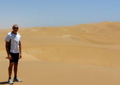 Hiking the Sossusvlei Sand Dunes in Namibia.